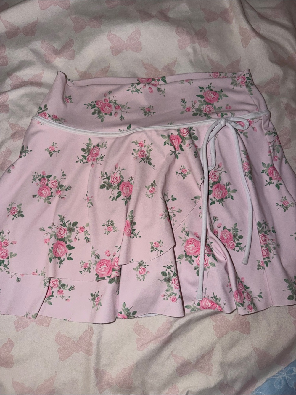 Altar'd State Pink Floral Ruffle Wrap Mini Skirt - Picture 1 of 2